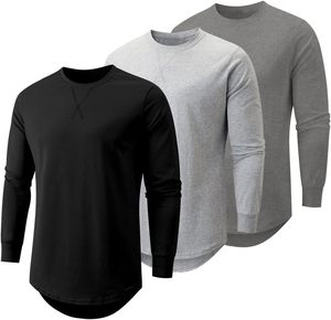 Camiseta de Punto de Manga Corta para Hombre, Cuello Redondo, Color Sólido, Corte Regular, Largo Casual, Negro, Gris, Verde Oliva, OEM, ODM - Product Image 2