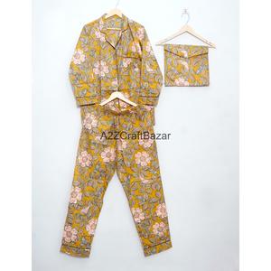 Women's Cotton Pajama Set Soft Long Sleeve Floral Printed Casual Comfortable Nightwear <b>Dress</b> <b>Elastic</b> Waist Breathable Summer - Product Image 3