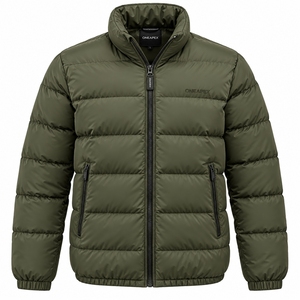 Blouson matelassé vert olive pour homme, col montant, fermeture éclair, manteau d'hiver chaud, décontracté, streetwear, personnalisable, marque privée - Product Image 1