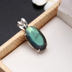 Pendentif ovale en labradorite grise naturelle, argent sterling 925, fait main, délicat, vintage, bijou en pierre précieuse, cadeau pour enfants - Product Image 5