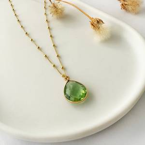 <b>Raw</b> Peridot <b>Crystal</b> Pendant Satellite Gold Plated Chain Green Gemstone Jewelry 925 Sterling Silver Engagement Gift for Her - Product Image 2