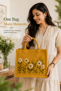 Eco-Friendly Jute Tote Bag with Floral Embroidery Bohemian Style Open Closure Cotton Lining Travel <b>Beach</b> Shopping Bag 33x28x15cm - Product Image 3