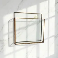 Étagère murale carrée en verre au design artisanal avec cadre en laiton, organisateur de rangement flottant au design moderne pour salon et bureau