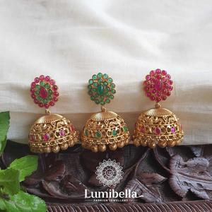 Ethnic Matte Brass Jhumka Earrings for Wedding Party Engagement Gift - Product Image 1