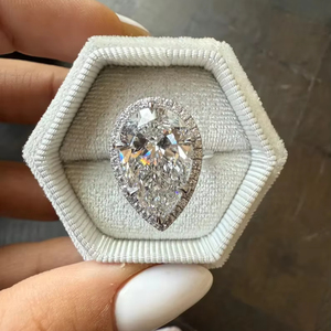 Lab Grown Diamond Engagement <b>Ring</b> 5.5CT Pear VS1/2 Lab Diamond <b>Ring</b> Pear Diamond Certified IGI <b>Large</b> Diamond Halo Pear <b>Ring</b> - Product Image 2