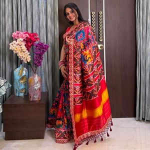 Sari Patola de Seda Tejido a Mano de Primera Calidad con Diseños Modernos, Lagadi Patta con Borde de Zari Tejido y Borlas de Royal Export - Product Image 3