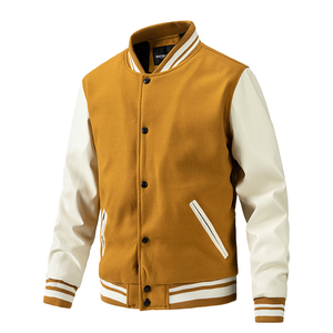 Varsity Jacket Custom Letterman Jacket Contrast Sleeve Baseball <b>Coat</b> Snap Button Embroidery College Wear Wholesale Apparel - Product Image 3