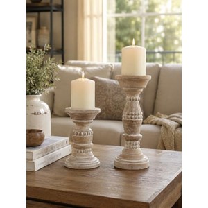 Vintage Distressed Teak Wood <b>Candle</b> Holders Wholesale - Handcrafted Antique Pedestal - Product Image 3