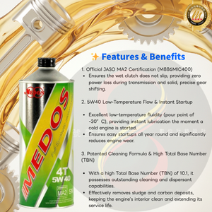 Aceite Exclusivo para Motocicletas MEDOS, Distribuidor Autorizado, 5W40 MA2, Totalmente Sintético, Especial Profesional, 1L - Product Image 3