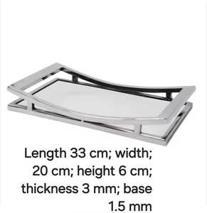 Modern Curved Handle Metal Serving Tray - 33cm Rectangular Decorative Platter for Ottoman & Coffee <b>Table</b> - Luxury Silver <b>Matte</b> F - Product Image 6