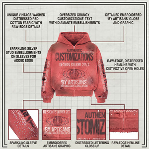 Sudadera con capucha y cremallera para hombre, 450 g/m², con efecto desgastado por la luz solar, estampado gráfico de pedrería, corte holgado, estilo streetwear - Product Image 4