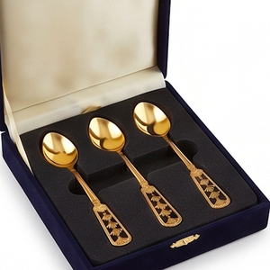 <b>Gold</b> Plated Tea <b>Spoons</b> With Black Inlay Classic Design Long Handle Durable Flatware Set Of 6 For Kitchen Use And Hotel Use - Product Image 6