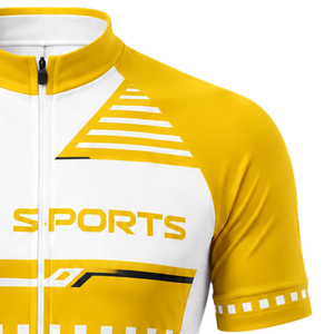 Golden Yellow <b>White</b> Short Sleeve <b>Cycling</b> <b>Jersey</b> Full Zip Quick Dry Breathable Road Bike Shirt Racing Training Sportswear - Product Image 4