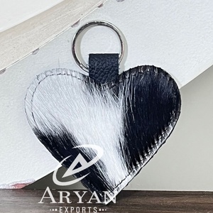 2026 New Customized Hair on Cowhide <b>Leather</b> Heart Shaped Keychain Western Real Genuine <b>Leather</b> Key Fob Gift Accessory for Unisex - Product Image 1
