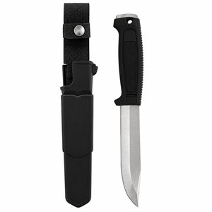 Black Fixed Blade <b>Outdoor</b> Knives with Silver Blade Ergonomic Textured Handle Black Protective Sheath and Belt Strap for Camping - Product Image 6