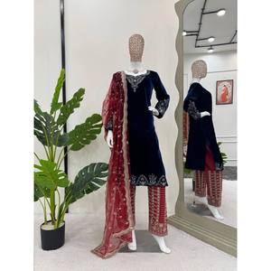 Conjunto Elegante de Top y Pantalón con Dupatta para Fiesta, Talla XL - Product Image 4