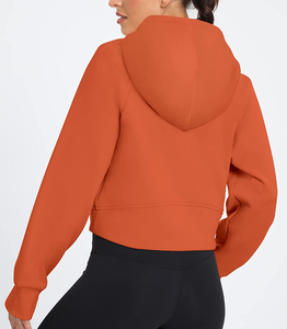<b>Women's</b> Crop Hoodie Long Sleeve Fleece Lined <b>Zip</b> <b>Cropped</b> Top Winter Pullover with Thumb Hole Short Crop <b>Half</b> <b>Zip</b> <b>Sweatshirt</b> - Product Image 2