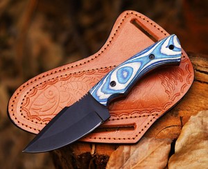 มีดทำมือเหล็ก 3cr13 ใบมีดแบบ Fixed Blade ด้ามไม้ Pakka แบบ Full Tang เคลือบสีฝุ่น สำหรับ Bushcraft พร้อมปลอกหนัง รับผลิตตามแบบ OEM - Product Image 5