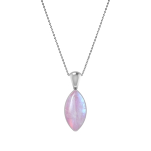 Premium 925 Sterling Silver Fine Pendant & Charm Pink Moonstone Gemstone Pear Marquise Oval Cab <b>with</b> Spring <b>Lock</b> Bezel Setting - Product Image 2