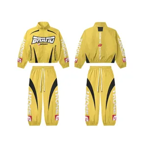Yellow Windbreaker Tracksuit Set | Oversized Zip Hooded <b>Jacket</b> & Pants | Streetwear Matching Set OEM Private Label Manufacturer - Product Image 1