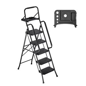 Portable Steel Folding <b>Step</b> <b>Stool</b> Anti-Slip Pedal Tool Tray Dual Side Handrails 5 Wide <b>Steps</b> 600 Lbs Capacity 600 Lbs Capacity - Product Image 1