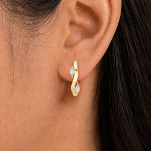 Marquise Lab Grown Diamond 0.25 CTW Wave Huggie <b>Hoop</b> <b>Earrings</b> EF VVS2 VS1 14K 18K Soild Gold Fine Jewelry Women Anniversary Gift - Product Image 2