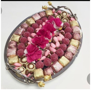 Superior Quality <b>Assorted</b> <b>Chocolate</b> Gift Tray Deluxe Decorative Metal Platter For Special Occasions Engagement & Birthday Party - Product Image 6