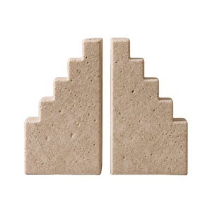 Porte-livres en marbre travertin moderne, décoration intérieure neutre de luxe - Product Image 1