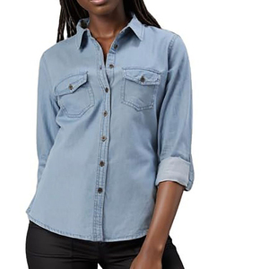 Camisa de Mezclilla Vintage para Mujer, de Algodón Suave, con Bolsillos en el Pecho, Botones, Corte Clásico, Ligera, Ecológica, Cómoda, para Uso Diario - Product Image 6