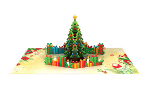 Christmas 3D Pop-Up Greeting Card With Decorated Tree And Gifts Rectangle Paper Digital Printing Gloss Lamination - Product Image 2