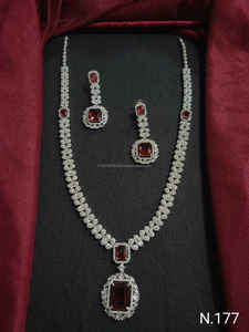 Simple Designs American Diamond <b>Silver</b> Plated <b>Long</b> Studded Necklace With Matching <b>Earring</b> Jewellery Set for Wedding Wear Women - Product Image 2