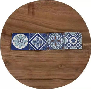 Bandeja de madera de acacia moderna para servir, forma redonda con impresión de esmalte sólido, artículo de decoración del hogar de alta calidad - Product Image 1