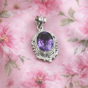 Natural Amethyst 925 Sterling Silver Handmade Vintage Oval Pendant <b>Necklace</b> Boho <b>Statement</b> Jewelry Gift For Women - Product Image 4