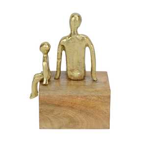 Gold Plated Figurine Sculpture Minimalist Art Couple Sitting On Wooden Base Tabletop Ornament 20.5 Cm Height Living Room Decor - Product Image 4