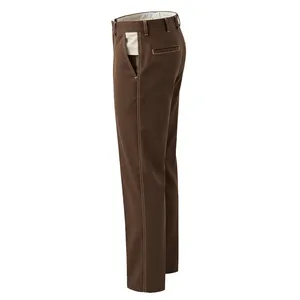 Men's Brown Straight Fit Polyester <b>Trousers</b> High Waist Formal Flat Front Elastic Waist Anti-Wrinkle Lightweight <b>Summer</b> Wear - Product Image 4