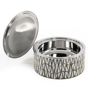 Made of Stainless Steel With Mother of Pearl Work <b>Food</b> Serving Hot Pot Round Tabletop Dining Ware <b>Food</b> <b>Server</b> Casserole Dish - Product Image 6