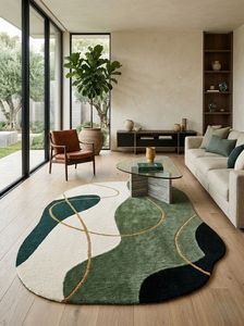 Modern Novelty Abstract Area Rug Plush Tufted Non-Slip Rubber Backing Living Room Green Black White Pattern - Product Image 3