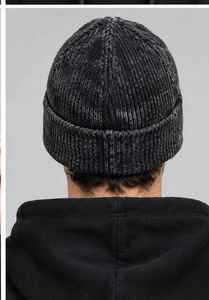 Bonnet en tricot côtelé pour homme, noir délavé, avec revers plié, pour l'hiver - Product Image 5