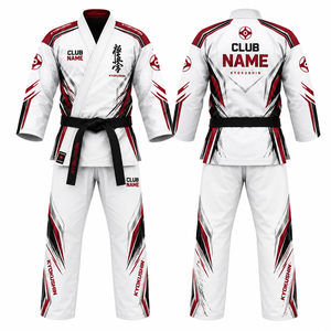 MEGAMAPLE Club Karate Gi Heat-Transfer Printed Team Name Numbers White Blue V-neck Full Sleeve Moisture Wicking Cotton Elastic - Product Image 1