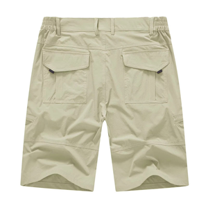 Shorts cargo pour hommes, taille mi-haute, taille élastique, séchage rapide, tissu Oxford, décontracté, longueur Bermuda, couleur unie, 100% polyester - Product Image 3