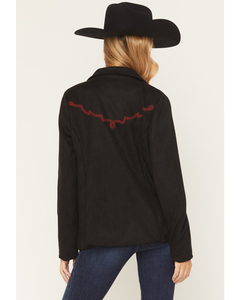 Black Western Blazer Women Red Sequin Scroll Embroidered <b>Suede</b> <b>Jacket</b> Notch Lapel Button Front Cowgirl Rodeo Coat Bulk - Product Image 4