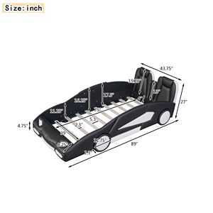 Letto a piattaforma nero a forma di auto da corsa con ruote, per bambini - Product Image 6