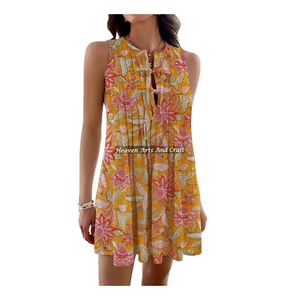 Vestido Túnica Estilo Bohemio Indio, Algodón, Estampado Floral, Transpirable, Diseño de Ropa Femenina, Ropa de India y Pakistán - Product Image 3