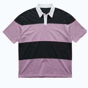 Polo de rugby rayé à col blanc contrastant pour homme, manches courtes, respirant, en coton et polyester piqué - Product Image 3