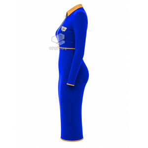 เดรสทรงบอดี้คอนสีน้ำเงินสำหรับผู้หญิง ยี่ห้อ Sigma Gamma Rho พร้อมปกโปโลสีทองตัดกัน ซิปยาวครึ่งตัว แขนยาว ทรงเข้ารูป สไตล์ลำลอง - Product Image 3