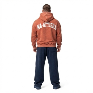 Mens Washed Rust <b>Orange</b> Zip Up Hooded Tracksuit Set Graphic Print Streetwear <b>Hoodie</b> and Jogger Pants - Product Image 2
