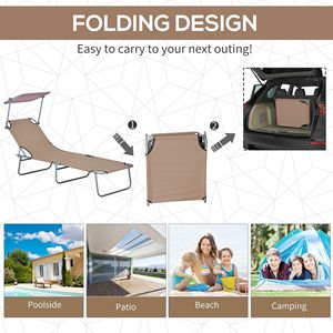 Outdoor Folding <b>Tanning</b> Chair with Sun Shade for Poolside Olefin Cushion on Aluminum Frame for Swimming <b>Pool</b> - Product Image 5