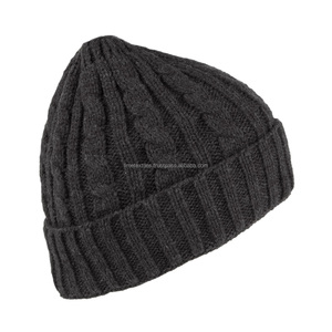 Classic Thick Cable Knit Striped <b>Wool</b> <b>Beanie</b> Warm Winter Hat for Unisex Adults - Product Image 5
