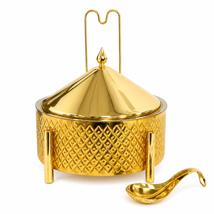 Luxury Gold Stainless Steel <b>Soup</b> Tureen Chafing Dish Lid Spoon Serving <b>Pot</b> Buffet Food Warmer Hotel Restaurant Decor - Product Image 1