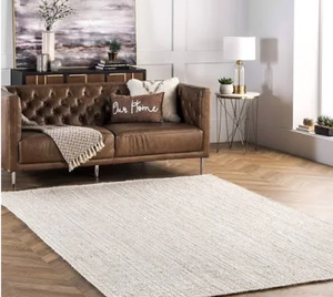 Alfombras de yute natural con detalles blancos, alfombra de yute para venta al por mayor, decorativa para hoteles, resorts, hogares, hecha en Vietnam, Nhat Minh - Product Image 1